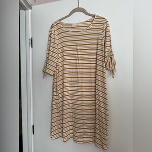 Kaileigh Cream and Mustard Cut Out Sleeve Knee-Length Dress